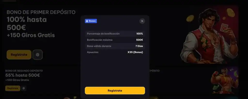Registration form at Spin Macho Casino with welcome bonus up to €1500 and 250 free spins