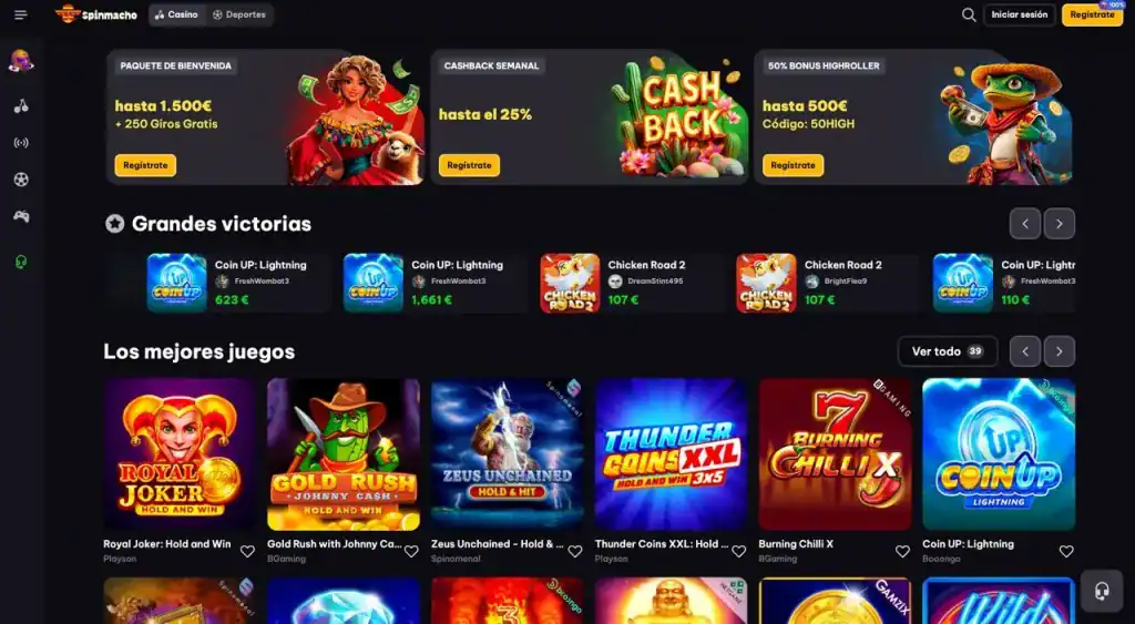 Catálogo de tragamonedas y juegos destacados en Spin Macho Casino online