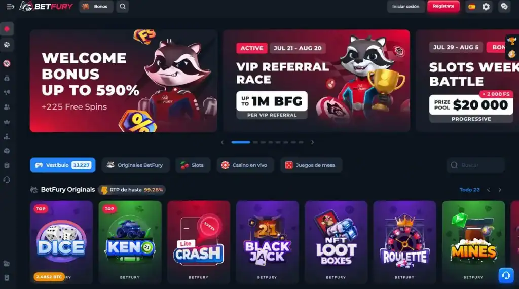 Acceso rápido a tragamonedas y juegos en BetFury