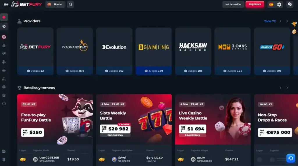 Sección de promociones y bonificaciones en BetFury