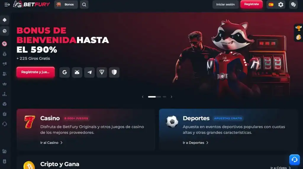 Menú desplegable con juegos populares en BetFury
