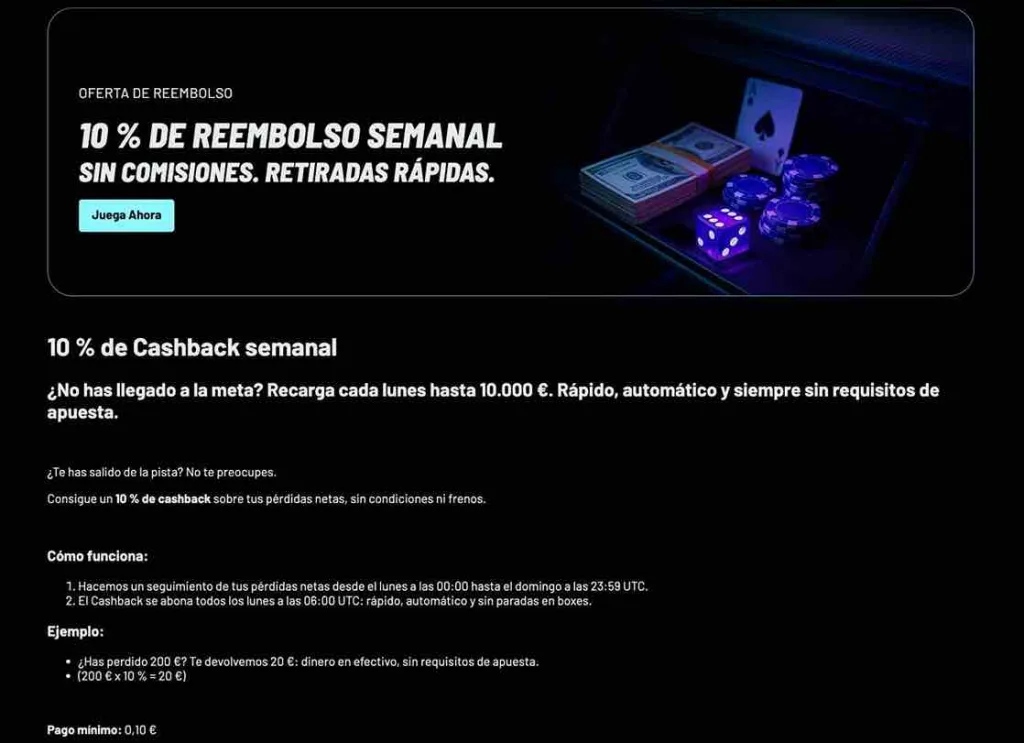 Explanation of the 10 percent weekly cashback at Turbo Wins Casino