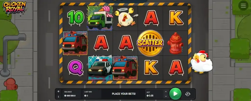 Spin ganador en Chicken Royal slot – de InOut Games con temática de gallina
